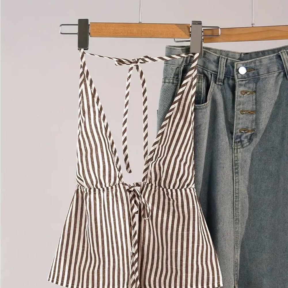 Striped Brown and White Halter Top